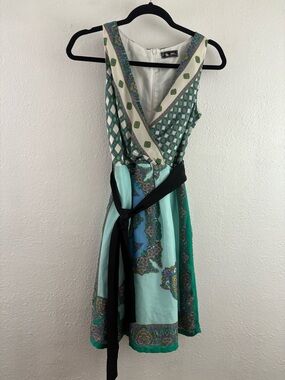 Sinequanone sleeveless v neck printed blue dress size 6